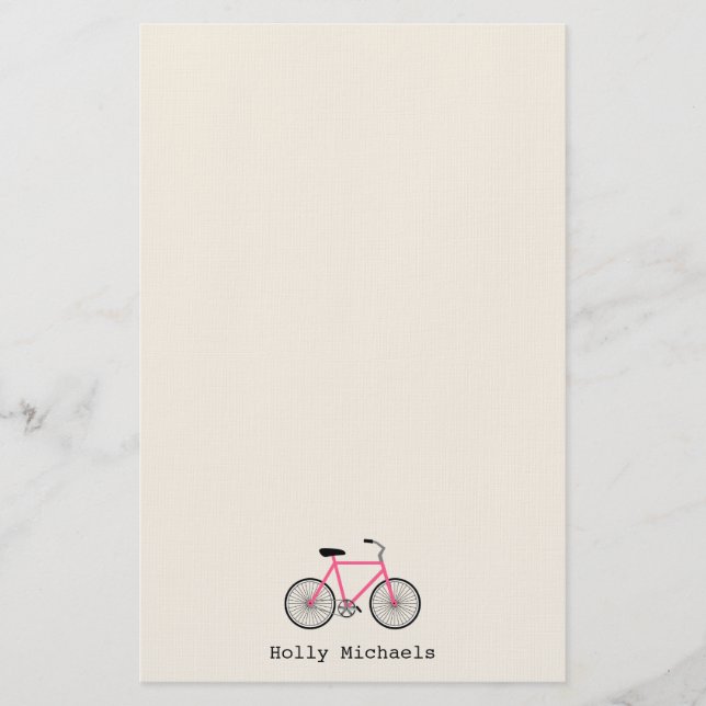 Hot Pink Bicycle Personalised Stationery (Front)