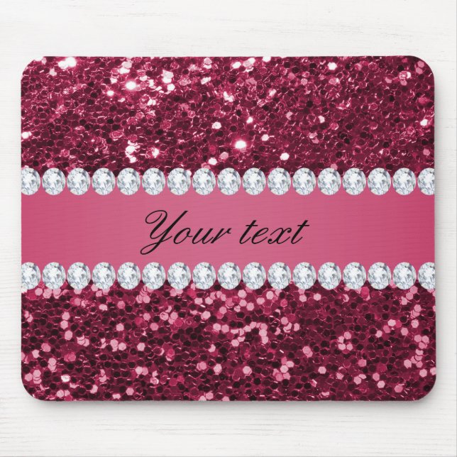 Hot Pink Big Faux Glitter and Diamonds Mouse Mat (Front)