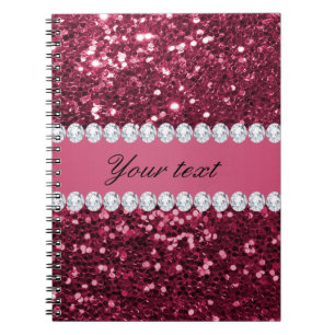 Hot Pink Big Faux Glitter and Diamonds Notebook