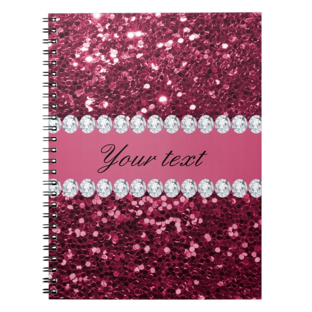 Hot Pink Big Faux Glitter and Diamonds Notebook (Front)