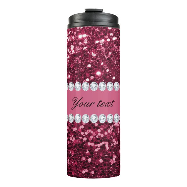 Hot Pink Big Faux Glitter and Diamonds Thermal Tumbler (Front)