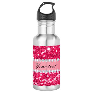 Hot Pink Big Faux Glitter with Diamonds 532 Ml Water Bottle