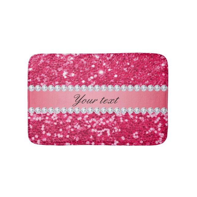 Hot Pink Big Faux Glitter with Diamonds Bath Mat (Front)