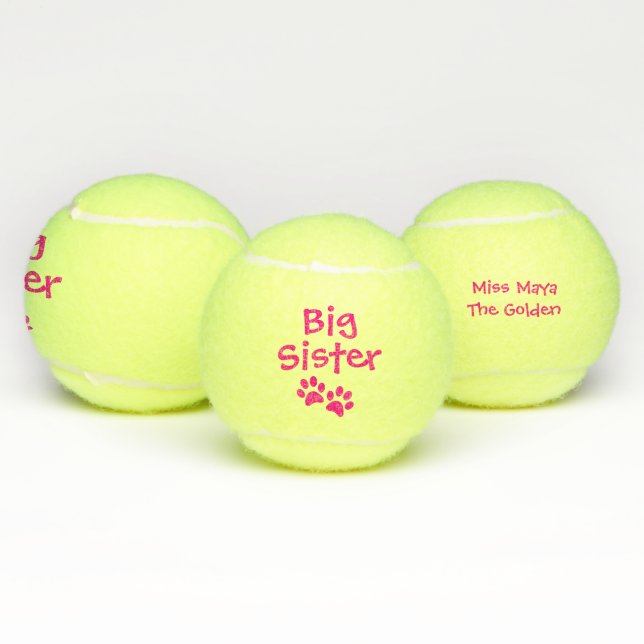 Hot Pink Big Sister Pet Dog Cat Toy with Name Tennis Balls (Multi)