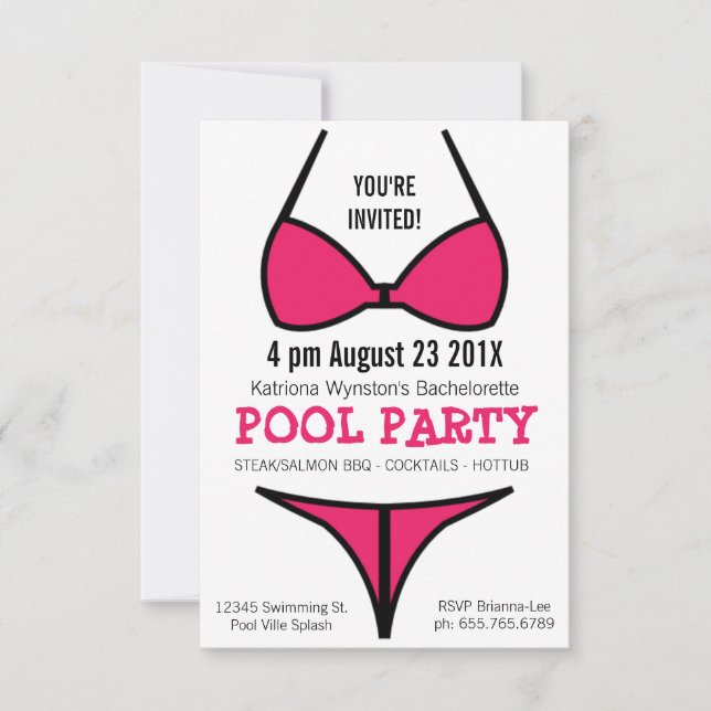 Hot Pink Bikini Ladies Bachelorette Party Invitation (Front)