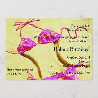 Hot Pink Bikini Summer Fun Beach Party Invites