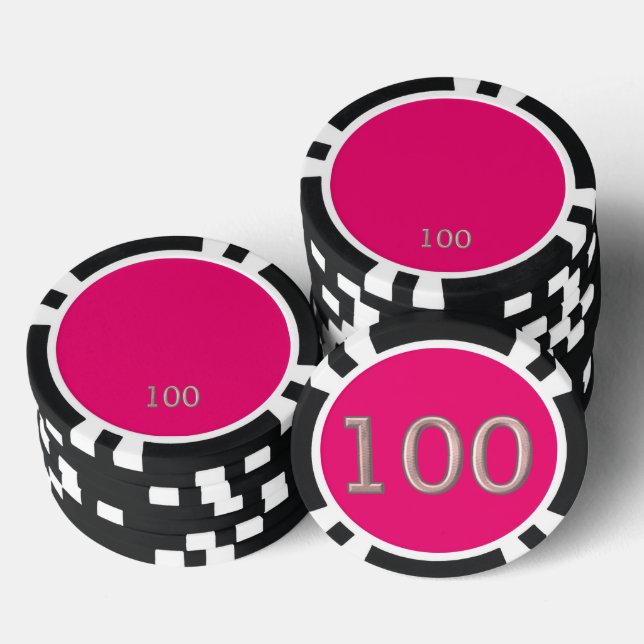 Hot Pink black 100 striped poker chip (Stack)