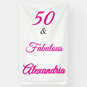 Hot Pink Black 50 & Fabulous 50th  Birthday  Banner