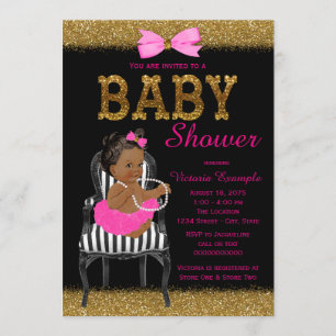 Hot Pink Black and Gold Ethnic Girl Baby Shower Invitation