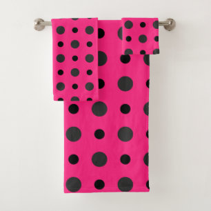 Hot pink, black and gray dots bath towel set