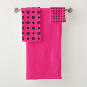 Hot pink, black and grey dots bath towel set