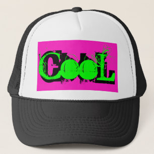 hot pink - black and lime green COOL type Trucker Hat