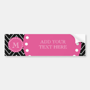 Hot Pink, Black and White Chevron   Your Monogram Bumper Sticker