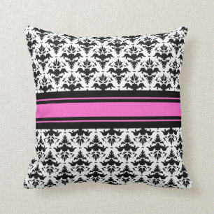 Hot Pink, Black and White French Damask Cushion