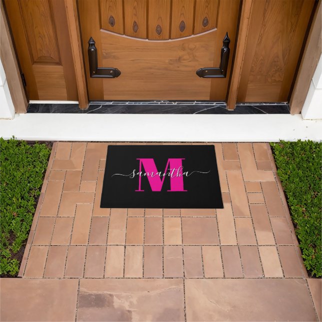 Hot Pink Black and White Signature Monogram 2025 Doormat (Outdoor)