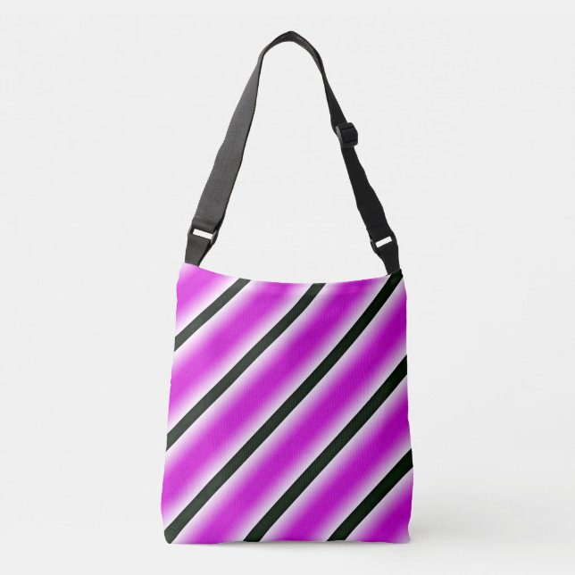 Hot Pink Black and White Stripes Crossbody Bag (Front)
