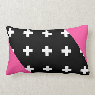 Hot Pink - Black and White Swiss Cross Lumbar Cushion