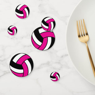 Hot Pink, Black and White Volleyball Confetti