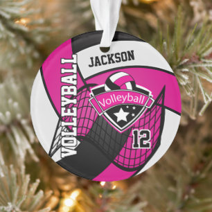 Hot Pink, Black and White Volleyball  🏐❤ Ornament