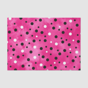 Hot Pink Black and White Watercolor Polka Dots Tissue Paper