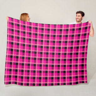 Hot Pink, Black and Yellow Plaid Fleece Blanket