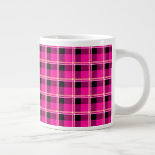 Hot Pink, Black and Yellow Plaid Large Coffee Mug