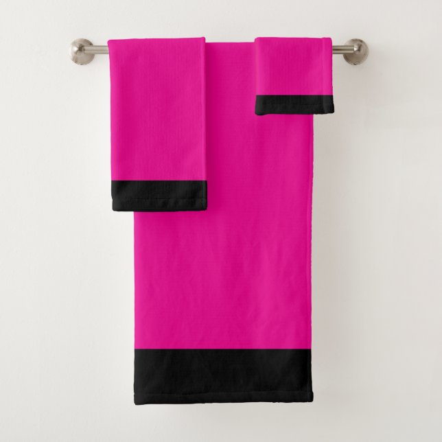 Hot Pink + Black  Bath Towel Set (Insitu)
