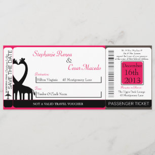 Hot Pink/Black Boarding Pass Wedding Invitation