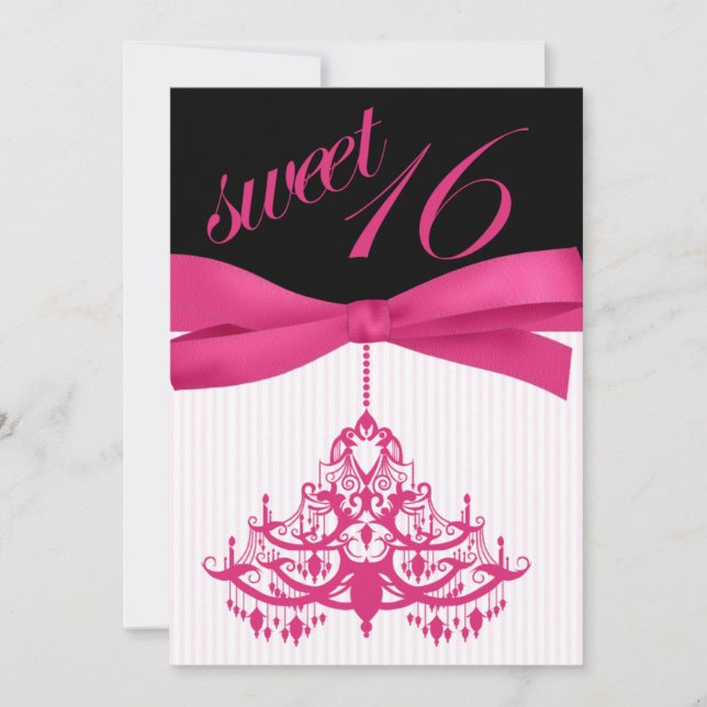 Hot Pink Black Chandelier Sweet Sixteen Invitation (Front)