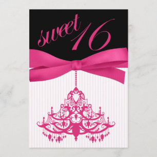 Hot Pink Black Chandelier Sweet Sixteen Invitation