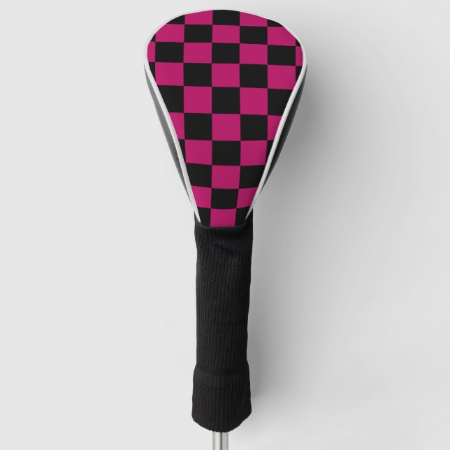 Hot Pink & Black Checkered Pattern – Bold Golf Head Cover (Front)