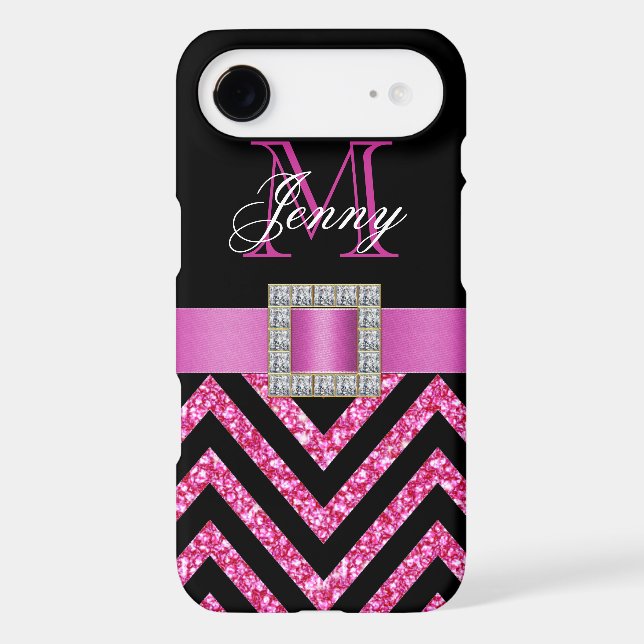 HOT PINK BLACK CHEVRON GLITTER GIRLY Case-Mate iPhone CASE (Back)