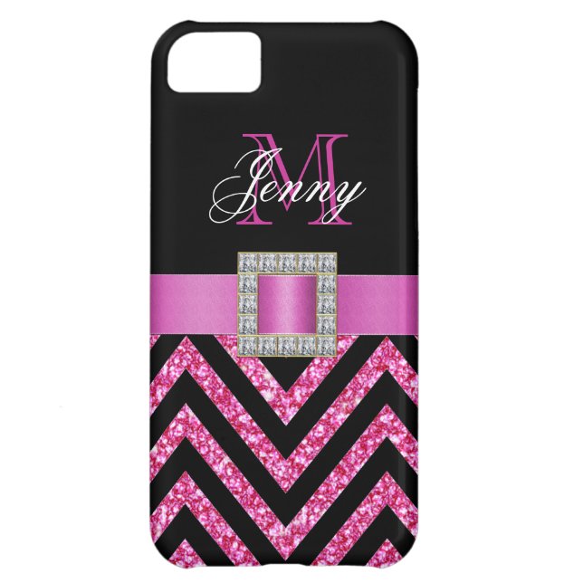 HOT PINK BLACK CHEVRON GLITTER GIRLY Case-Mate iPhone CASE (Back)