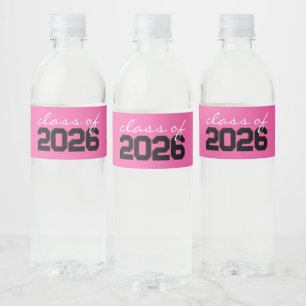 Hot Pink & Black Class of Graduation Water Bottle Label