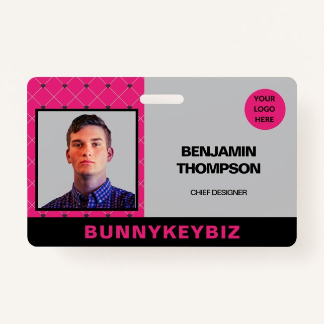 Hot Pink Black Corporate Company Employee ID  ID Badge (Front)