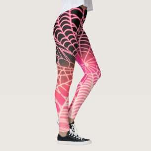Hot Pink Black Creepy Spooky Spider Web Leggings