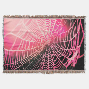Hot Pink Black Creepy Spooky Spider Web Throw Blanket