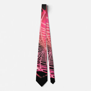 Hot Pink Black Creepy Spooky Spider Web Tie