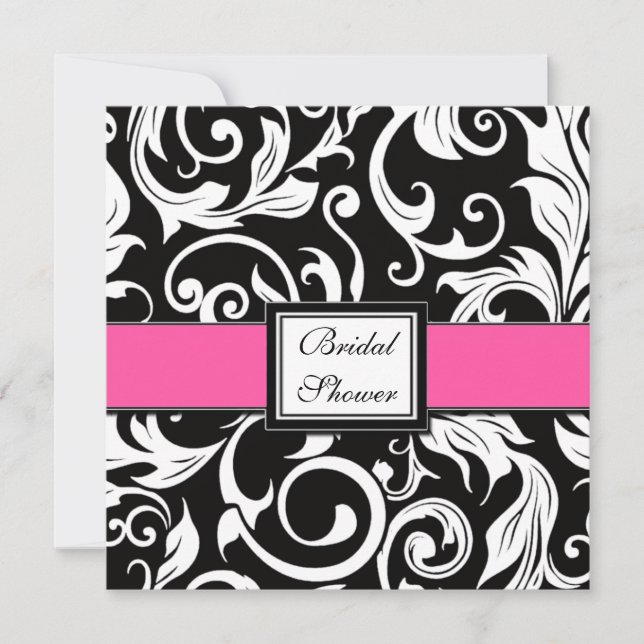 Hot Pink & Black Damask Bridal Shower Invitations (Front)