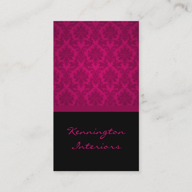 Hot Pink Black Damask Lace Business Cards (Front)