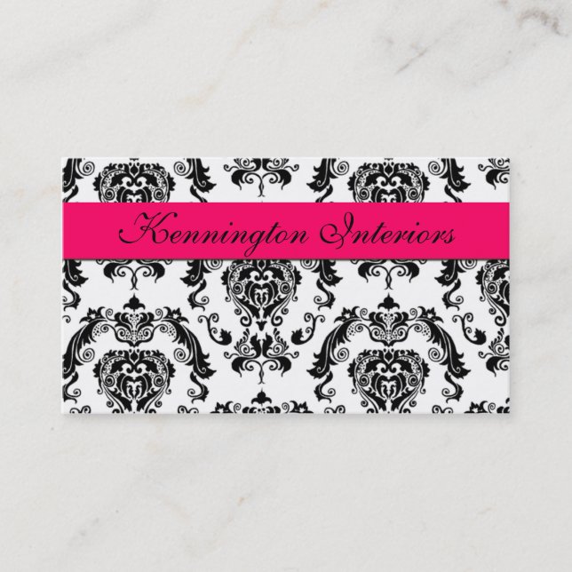 Hot Pink Black Damask Lace Business Cards (Front)