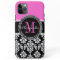 Hot Pink Black Damask Monogram Name