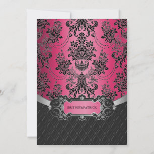 Hot Pink & Black Damask Wedding Invitations