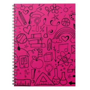 Hot Pink Black Doodle Art Rainbow Spiral Notebook