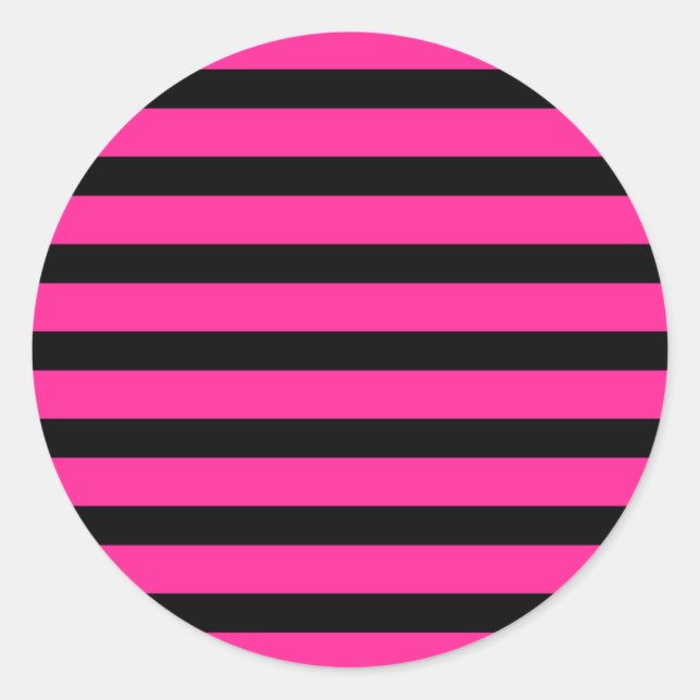 Hot Pink & Black Fashion Stripe Stripes Party Classic Round Sticker (Front)