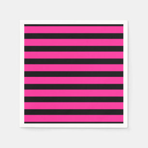 Hot Pink & Black Fashion Stripe Stripes Party Napkin