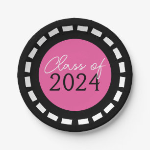Hot Pink & Black Filmstrip Class Year Graduation Paper Plate