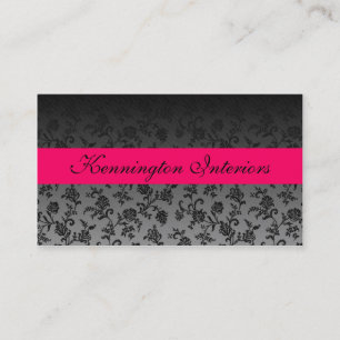 Hot Pink Black Flower Rose Damask Business Cards