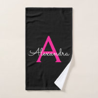 Hot Pink Black Girly Script Monogram Name