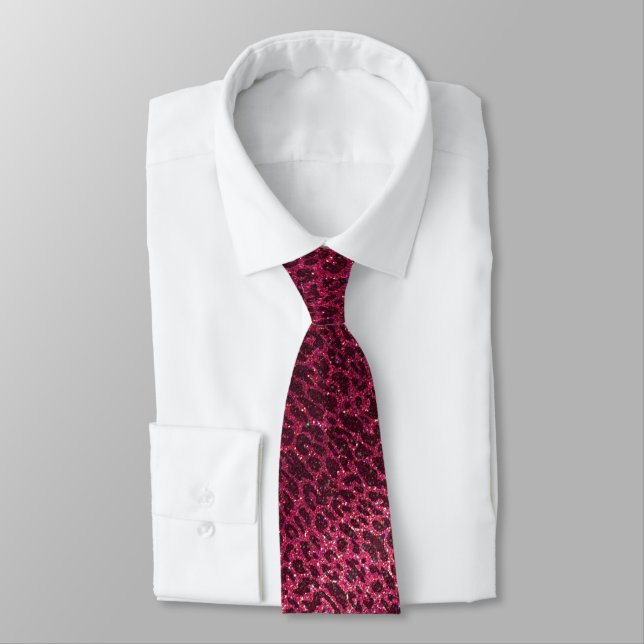 Hot Pink Black Glitter Professional Animal Print Tie (Tied)